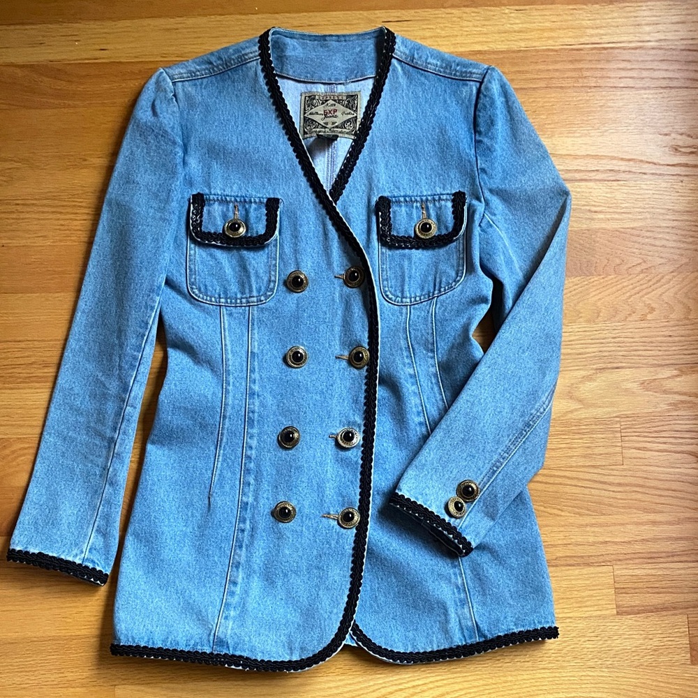 Express Blue Denim Jacket with Black Accents